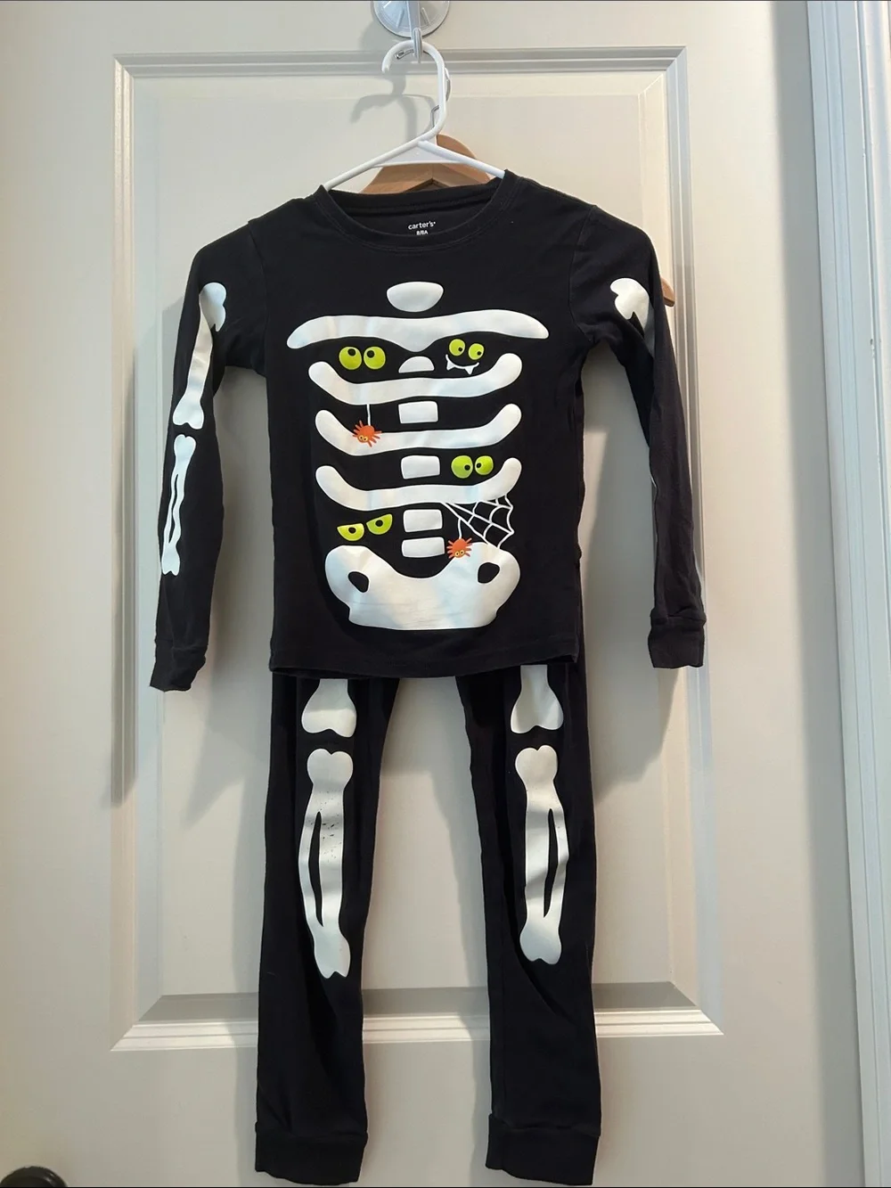 Carter's Black Skeleton Pajama Set with Neon Green Eyes Orange Spiders size 8 - Picture 13 of 14
